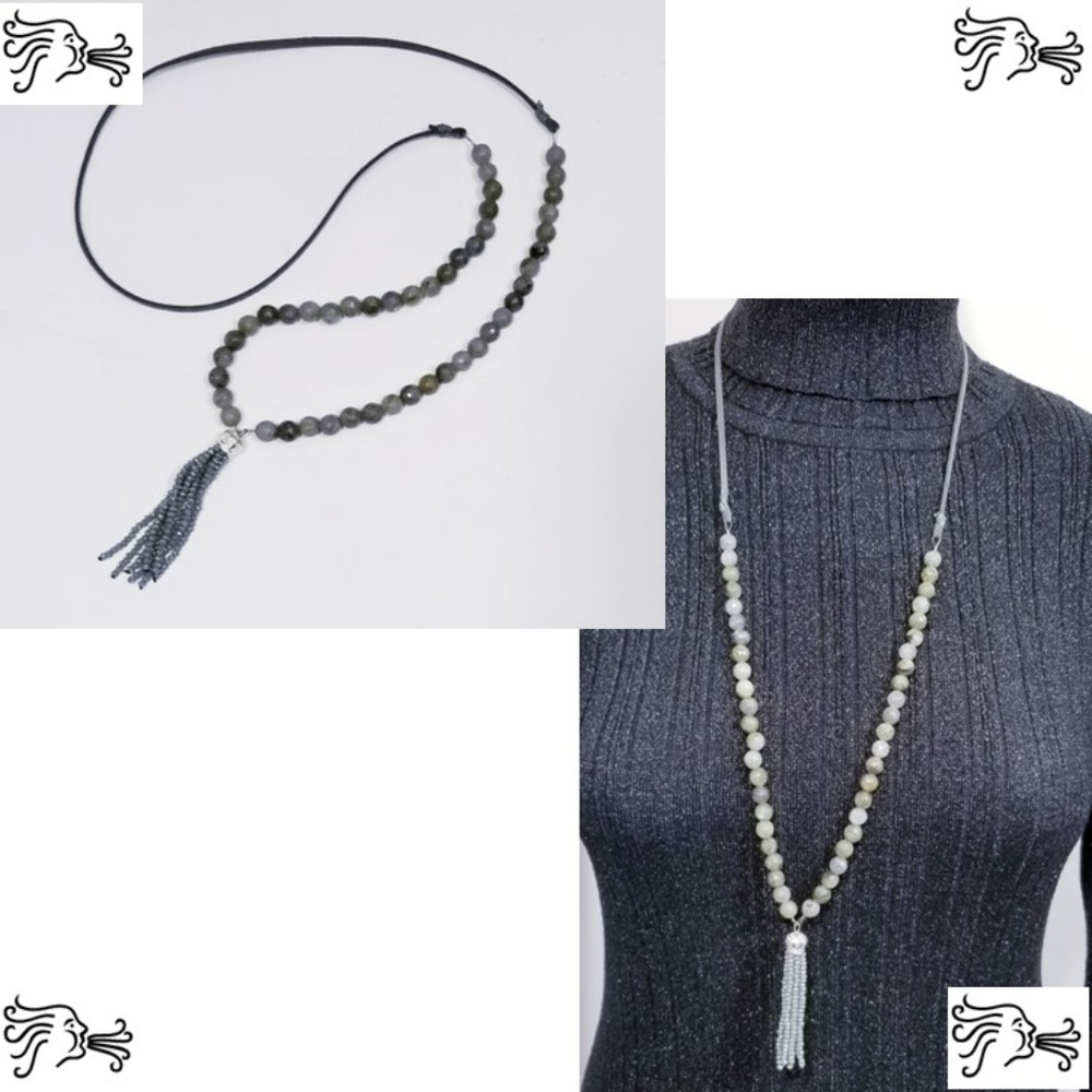 Natural Labradorite Stone & Suede Necklace
